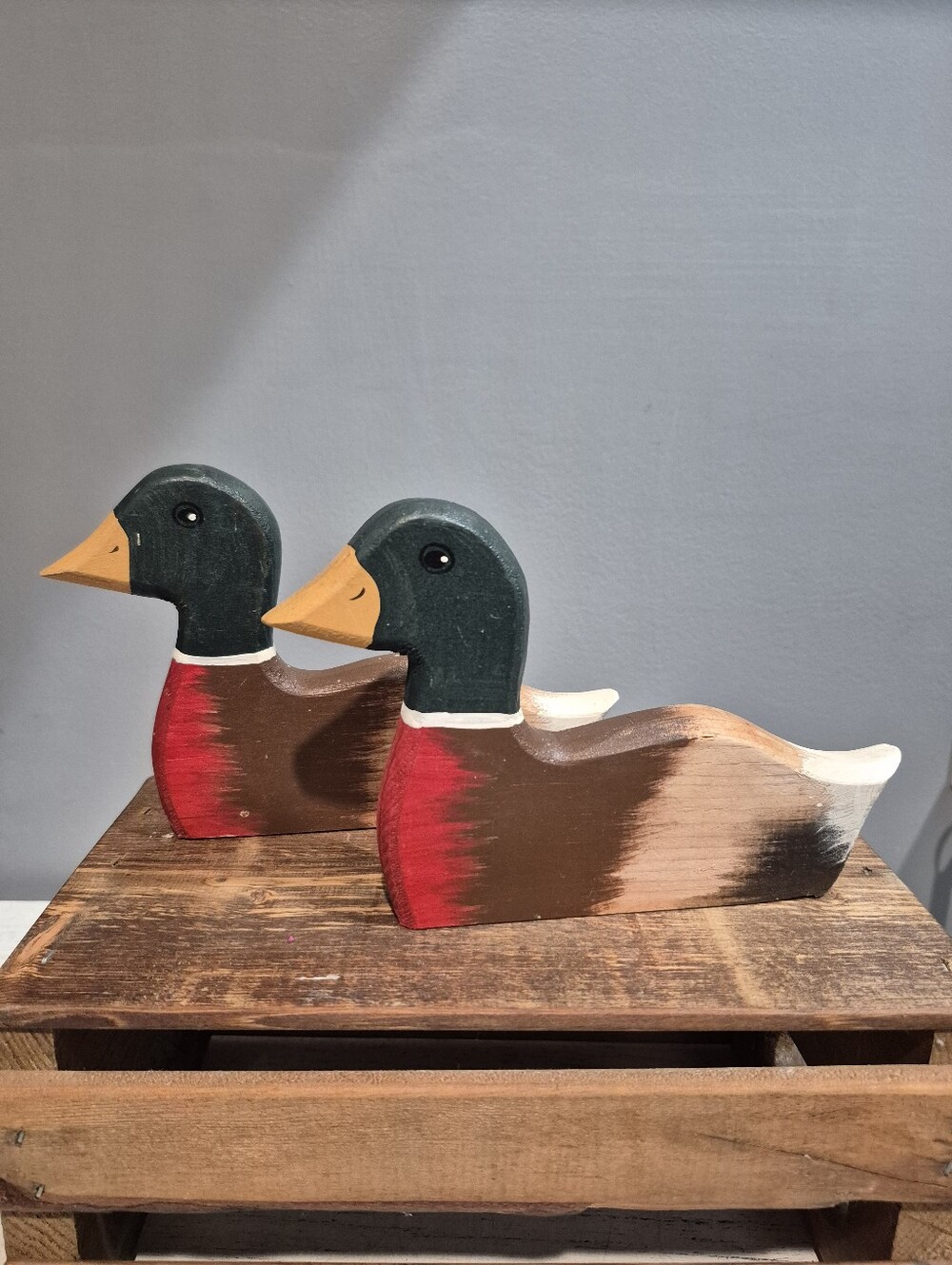 Vintage Wooden Duck Shelf Sitters Pair Rustic Country Farmhouse Home Decor